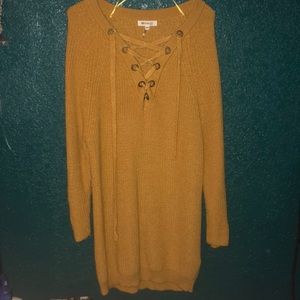 Mustard Long Tie up Sweater